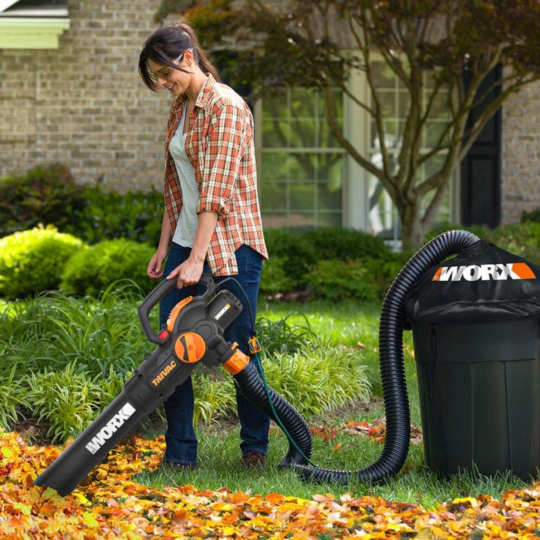 WORX trivac 12-ampérový elektrický fúkač / mulčovač / vysávač na dvor so systémom zberu lístia 3 v 1 záhradné náradie 84RP234